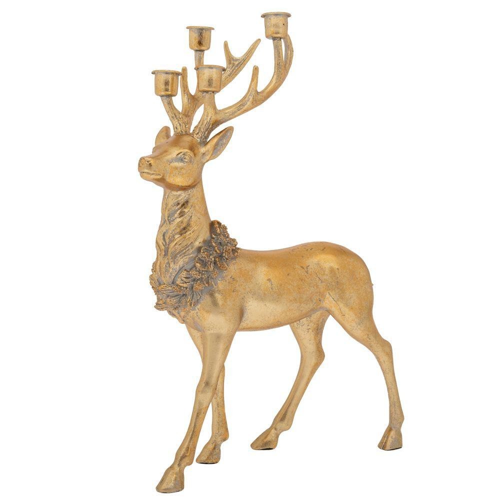 PORTACANDELE ORO FORMA CERVO 33,5X13,5X45,5CM